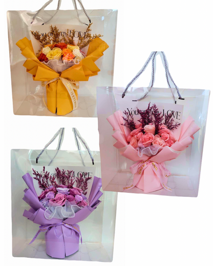 【販売停止】【送料込み価格】 ソープフラワー花束(ピンク・イエローオレンジ・ブルー)