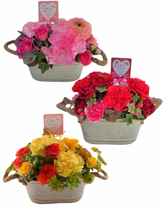 【送料込み価格】生花母の日アレンジ(レッド・ピンク・イエローオレンジ)