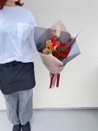 【販売停止】B-0551【季節のお花で】秋を感じる花束
